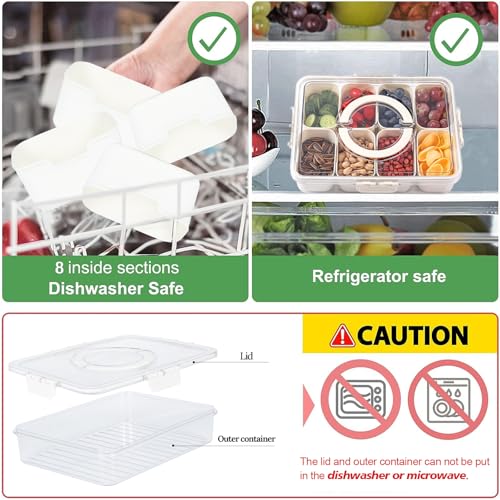 2Pcs Snackle Box Snack Containers with Lid Divided Serving Tray with Handle (2 Count)