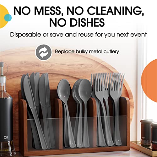 Party Solids Silver Plastic Spoons 200 Pieces Silver Spoons Disposable Utensils Heavy Duty Plastic Cutlery Set Disposable Cutlery Sets Flatware Sets Silverware Set Party Supplies & Party Tableware (200 Count)