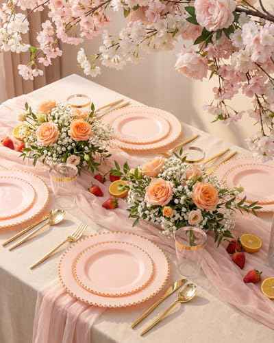 180Pcs Elegant Pink Gold Dinnerware Set for Party Wedding (180 Count)