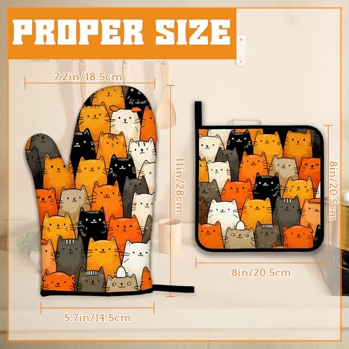 Funny Cute Cat Oven Mitts and Pot Holders Set (4 Count)