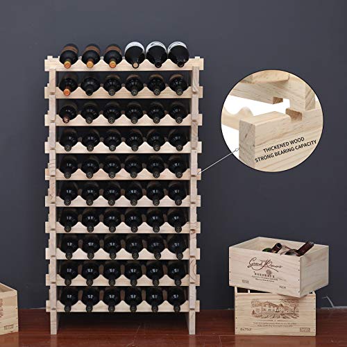 Wine Rack Solid Wood Stackable Storage Wooden Wine Rack Wine Cabinet (60 Count)