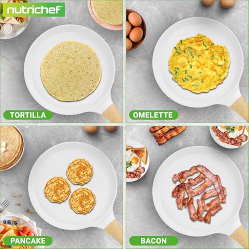 2-Pack Non-Stick Crepe Pan Set – 11” Marble Coated Dosa Pans with Wooden Spreaders, Bakelite and Wood Handles, Induction-Compatible, Easy-to-Clean, Stain-Resistant, White Cream Marble (2 Count)