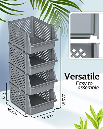Stackable Storage Bins Open Front for Pantry Storage (4 Count)