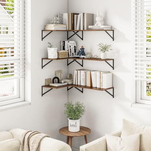 24W x 12D Deep Floating Shelves Set of 3 Rustic Brown (3 Count)