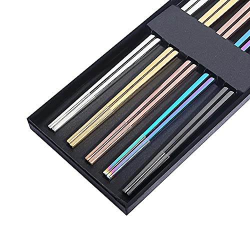 Metal Chopsticks Reusable Titanium Plated Stainless Steel Japanese Korean for Food & Cooking 9.5Inch Non (5 Count)