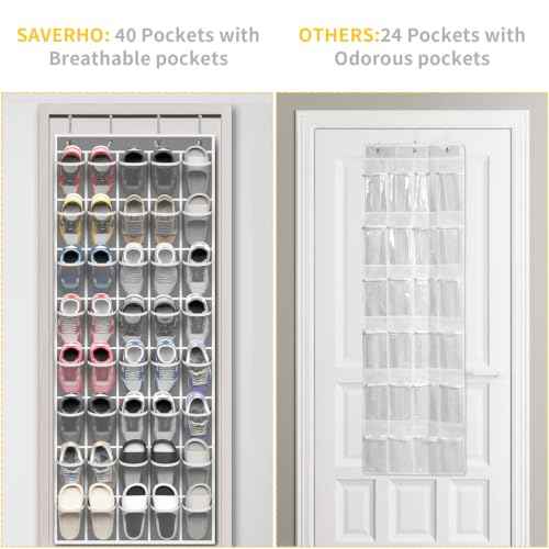 40 Large Pockets Over the Door Shoe Organizer
