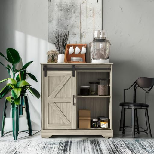 Sliding Barn Door Buffet Sideboard Storage Cabinet Coffee Bar Kitchen Farmhouse Style