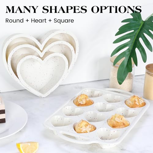 12 Cup Heart Shaped Silicone Muffin Pan for Baking with Metal Frame