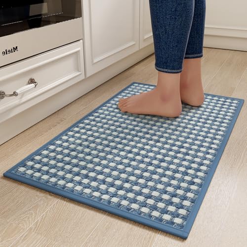 Kitchen Rugs Kitchen Mats for Floor Non Slip Washable Blue 17"x30" (4.065 Sq Ft)