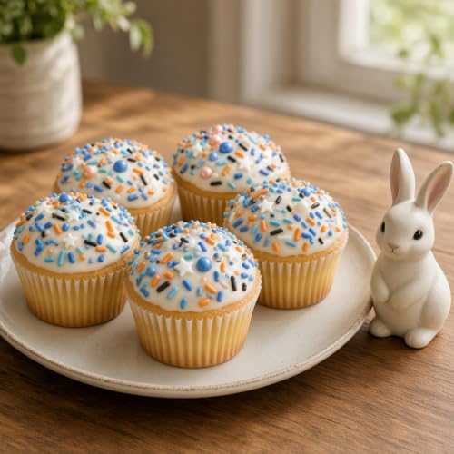 Blue & Orange & White Sprinkles Candy Mix Size Edible Pearls Cake Decorations Cupcake Toppers Cookie Decorating Perfect for Wedding Party Valentine Halloween Christmas Supplies 4.58OZ (4.58 Ounce)