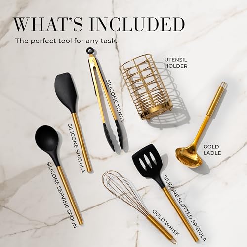 Black and Gold Kitchen Utensils Set with Holder (18 Count)