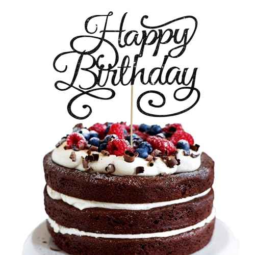 Happy Birthday Cake Topper Black Glitter Happy Birthday Cake Bunting Decoration Birthday Party Cake Decoration Supplies