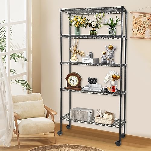 Adjustable 5 Tier Metal Shelf with Wheels (5 Count)