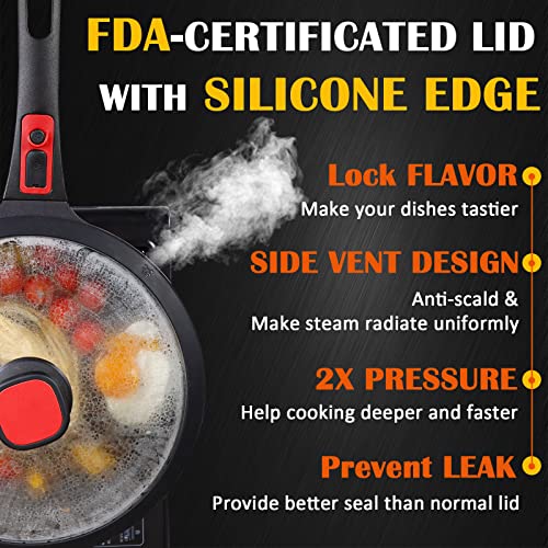 Nonstick Frying Pan Skillet with Silicone Lid
