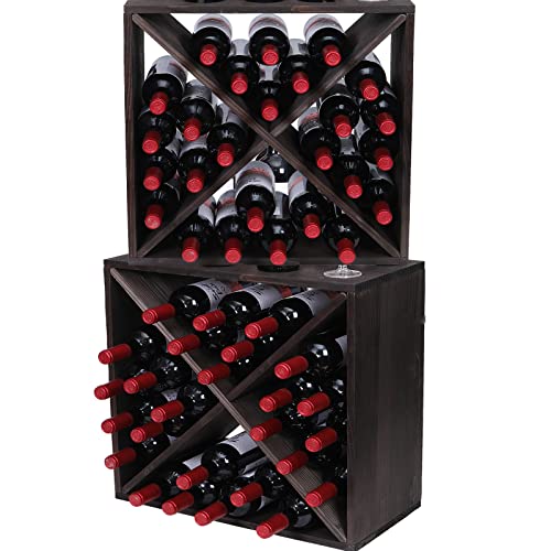 Wine Racks countertop Solid Wood Stackable Storage Rustic Retro Cube 48 (48 Count)