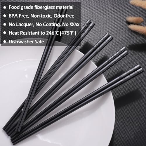 5 Pairs Premium Chopsticks Reusable Dishwasher Safe 9.5 Inch Fiberglass Chop Sticks Gift Set Non Slip Lightweight Cherry Blossom Pattern