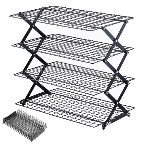 2/3/4-Tier Collapsible Cooling Rack - 3 Setting Design, Adjustable ＆ Stackable Baking Rack, 5 Modes Cooling Racks for Cooking and Baking, Roasting ＆ Grilling Gifts for Picnic Party