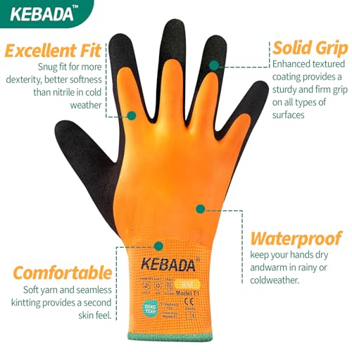 T1 Waterproof Winter Work Gloves for Men and Women (3 Count)