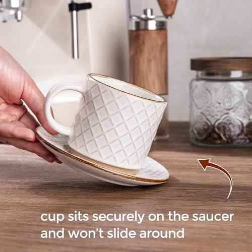 6 OZ Coffee Mugs with Saucer and Stand (4 Count)