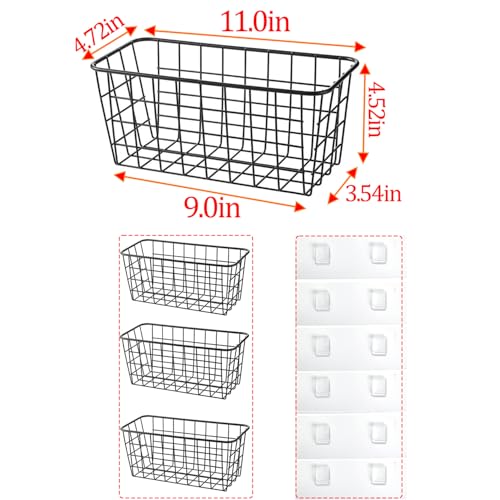 3 Set LeleCAT Adhesive Over the Cabinet Door Wire Baskets for Organizing for Kitchen Food Pantry Bathroom Shelf Storage No Drilling Wall Mounted (3 Count)