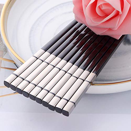 5 Pair Black Stainless Steel Chopsticks