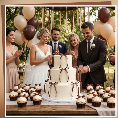 30 Pack Brown Bow Cake Toppers Brown Ribbon Bows for Cake (30 Count)