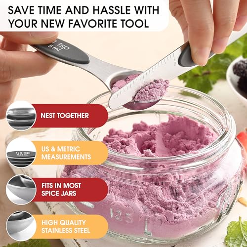 Stainless Steel Magnetic Measuring Spoons Set of 8