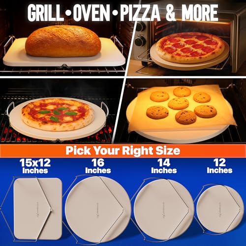 15x12 inch Pizza Stone for Oven & BBQ Grill with Handles