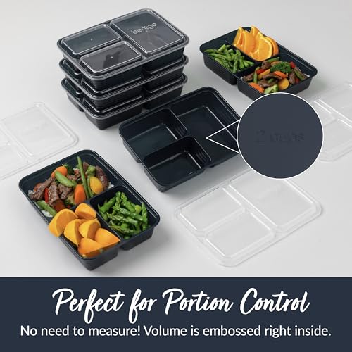 Prep 3 Compartment Meal Prep Containers with Lids (10 Count)