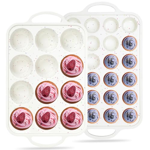 12+24 Cups Silicone Muffin Pans for Baking with Metal Frame (2 Count)