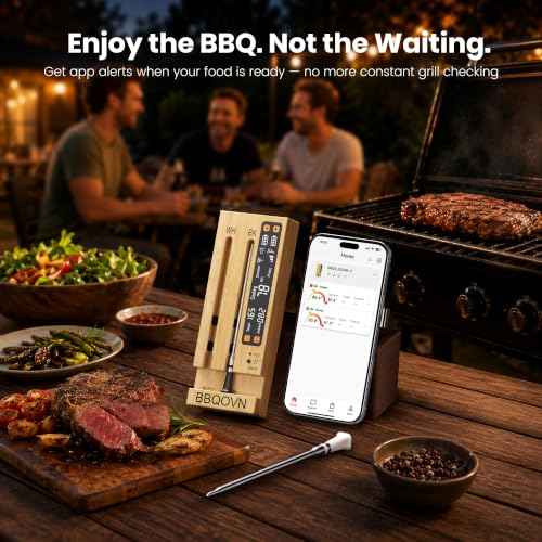 WiFi Sub 1G Wireless Meat Thermometer Unlimited Range 7 NIST Certified Sensors with Ambient Temp 2 Temp Monitoring Ways Digital Smart Base and App for BBQ