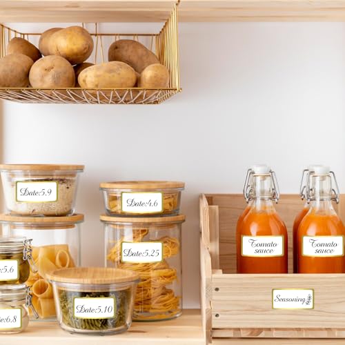 600 Golden Border Removable Freezer Labels Water Oil Resistant with Perforation Line for Food Containers Jars Pantry Organization