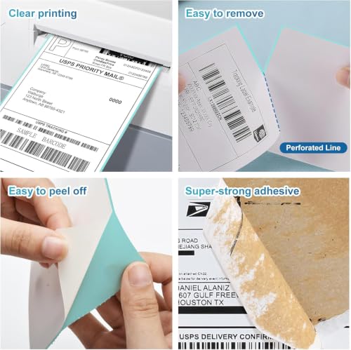 Fanfold 4 x 6 Direct Thermal Labels with Blue Background Paper Perforated Shipping Labels for Thermal Printers