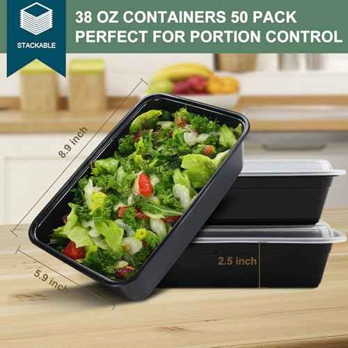 50 Pack Meal Prep Containers 38 oz (50 Count)