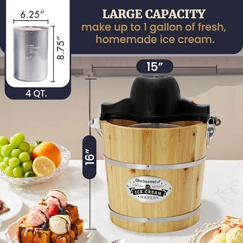EIM402 4Qt Old Fashioned Wood Bucket Ice Cream Maker
