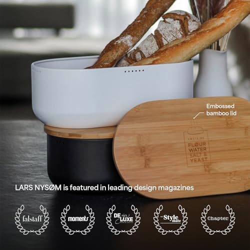 Bread Box I Metal Box for long lasting freshness I Bread Bin with bamboo lid usable as cutting board I 13.8x7.7x5.3 In