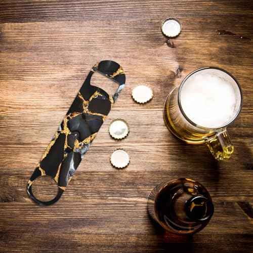Agate Marble Stainless Steel Bottle Opener Luxurious Polished Quartz Stone Abstract Golden Veins Natural Flat Beer Bottle Opener Keychain for Home Kitchen Bar Restaurant Party Birthday Gift