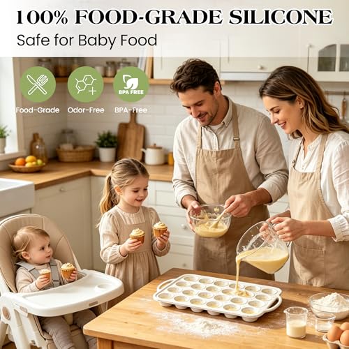 24 Cups Silicone Mini Muffin Pan for Baking with Metal Frame