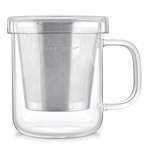Premium Borosilicate Glass Mug with Stainless Steel Loose Leaf Tea Infuser and Lid