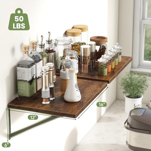 16W x 12D Deep Floating Shelves Set of 4 Rustic Brown (4 Count)