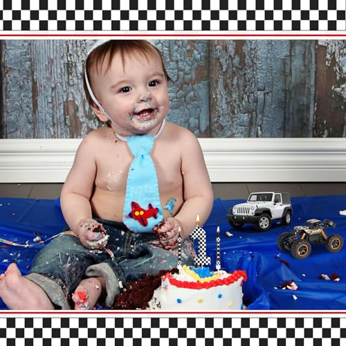13 Pcs Racing Cars Themed Birthday Candles Black and White Race Number 1 Checkered Candle Cake Topper for Racing Car Party Decoration Supplies (13 Count)