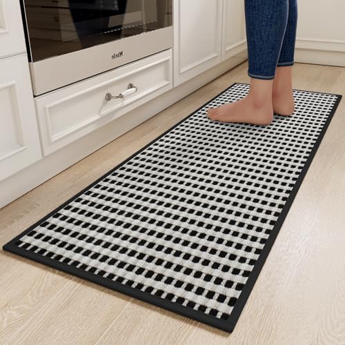 Kitchen Rugs Kitchen Mats for Floor Non Slip Washable Black 17" x47 (5.54 Sq Ft)