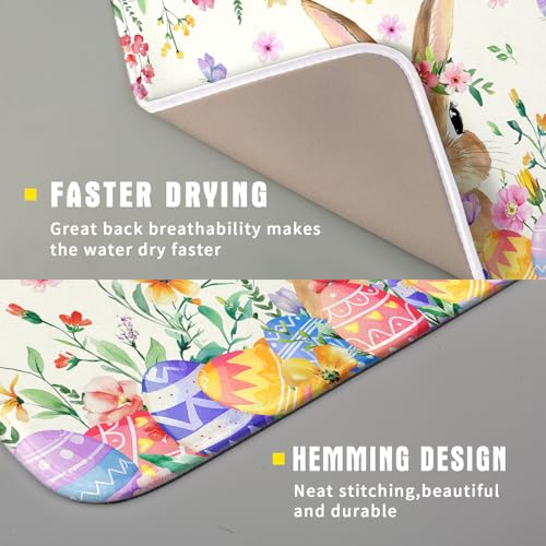 Easter Rabbit Dish Drying Mat Spring Flower Dish Drainer Rack Mats 16x18 inch Absorbent Microfiber Fast Dry Pad Kitchen Counter Accessories