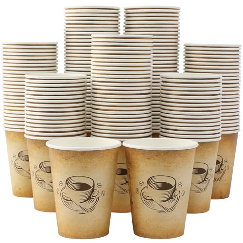 300 Pack 12oz Disposable Paper Coffee Cups Retro Design (300 Count)