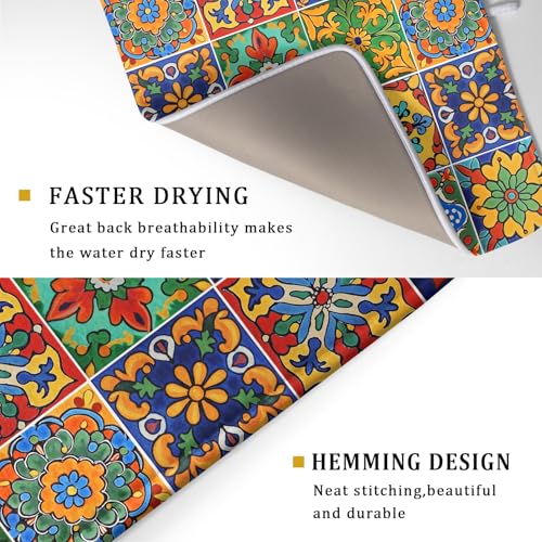 Mexican Tiles Dish Drying Mat for Kitchen Counter Absorbent Microfiber Dish Drying Pad Kitchen Gadgets Multi