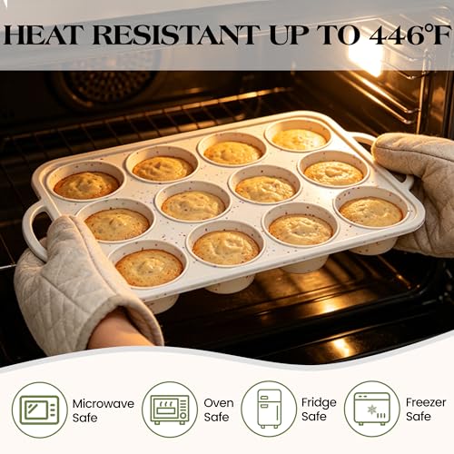 12 Cups Silicone Muffin Pans for baking with Metal Frame