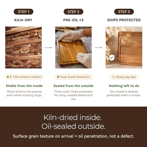 Acacia Cutting Board Set of 3 with Stand for Kitchen Prep (3 Count)
