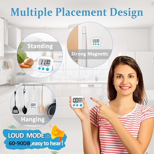Digital Kitchen Classroom Timers for Kids Cooking 6pcs Wht Blu Grn (6 Count)