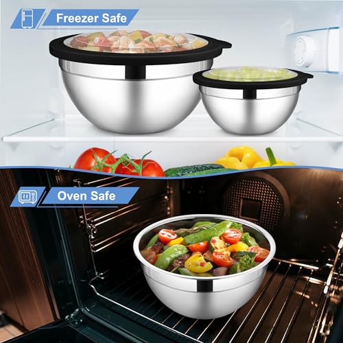 Stainless Steel Mixing Bowls with Transparent Airtight Lids Set of 6 (12 Count)