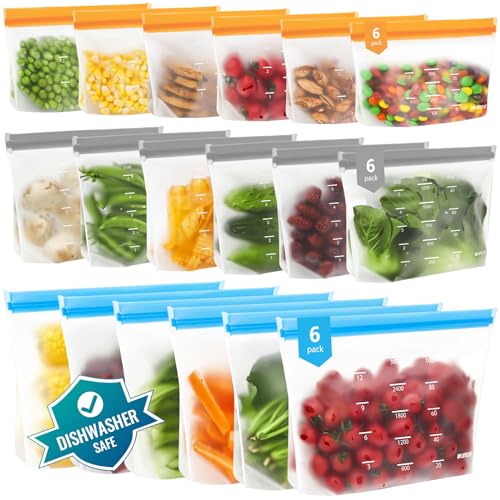 Dishwasher Safe Reusable Storage Bags Stand Up (18 Count)